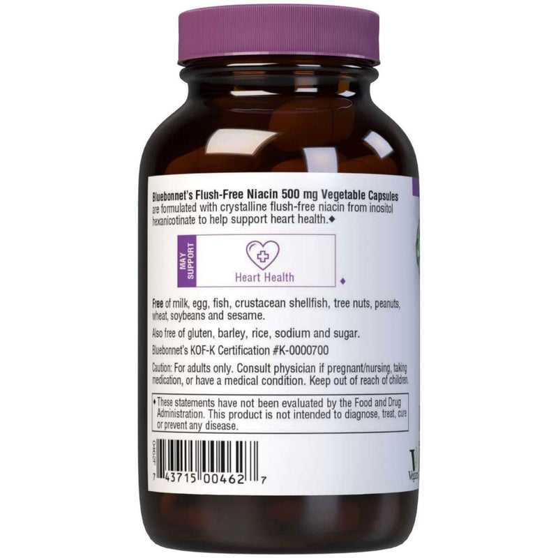 Bluebonnet Bluebonnet Flush Free Niacin 500 mg 60 Vegetable Capsules Dietary Supplements