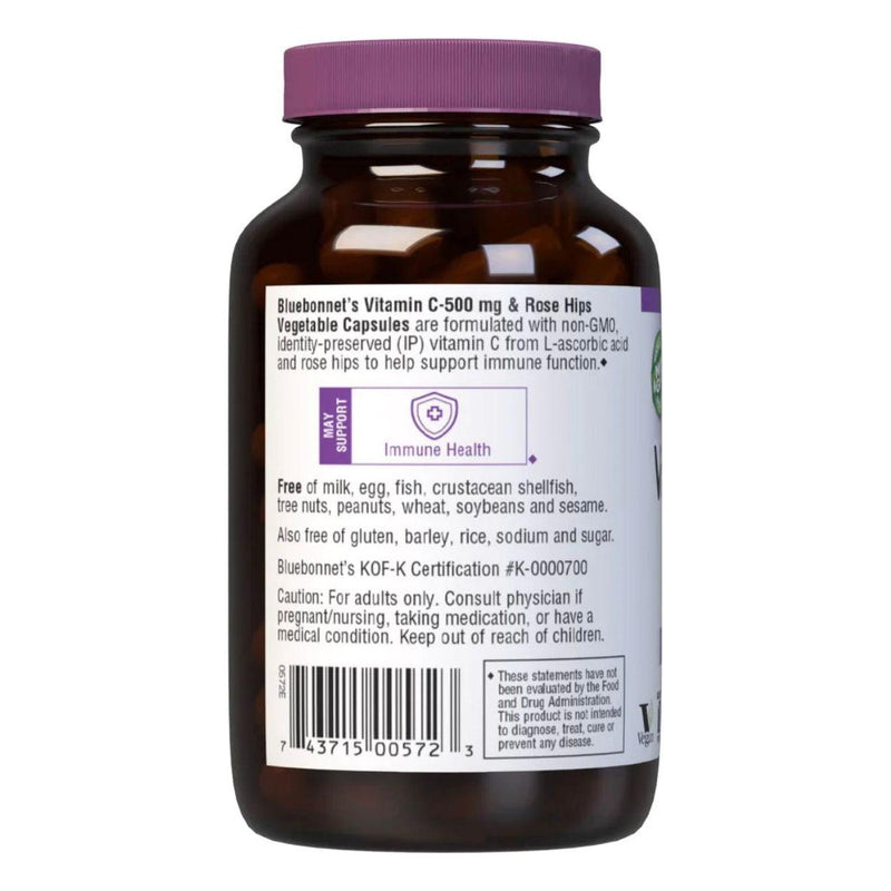 Bluebonnet Bluebonnet Kosher Vitamin C-500 mg Plus Rose Hips 90 Vegetable Capsules Vitamin Supplement