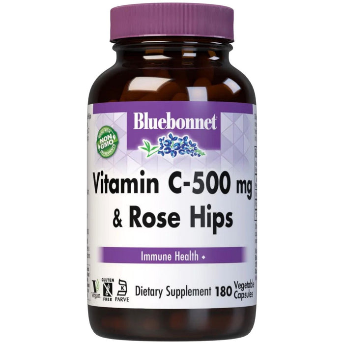 Bluebonnets Vitamin C-500 mg Plus Rose Hips 180 Vegetable Capsules