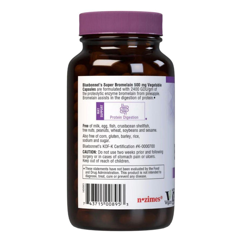 Bluebonnet Bluebonnet Super Bromalain 500mg (2400 GDU/gm) 120 Vegetable Capsules Dietary Supplements