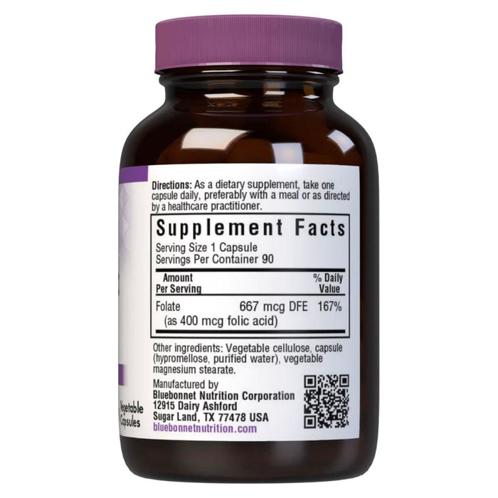 Bluebonnet Nutrition Folic Acid 400 mg - 90 Vegetable Capsules