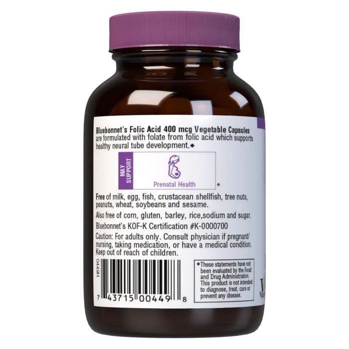 Bluebonnet Nutrition Folic Acid 400 mg - 90 Vegetable Capsules