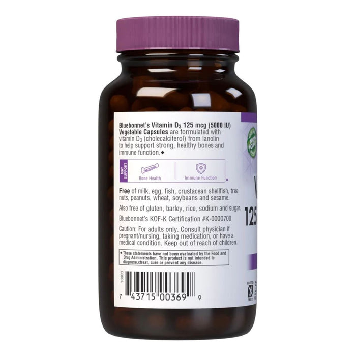 Bluebonnet Nutrition - Vitamin D3 5000 IU - 120 Vegetables Capsules
