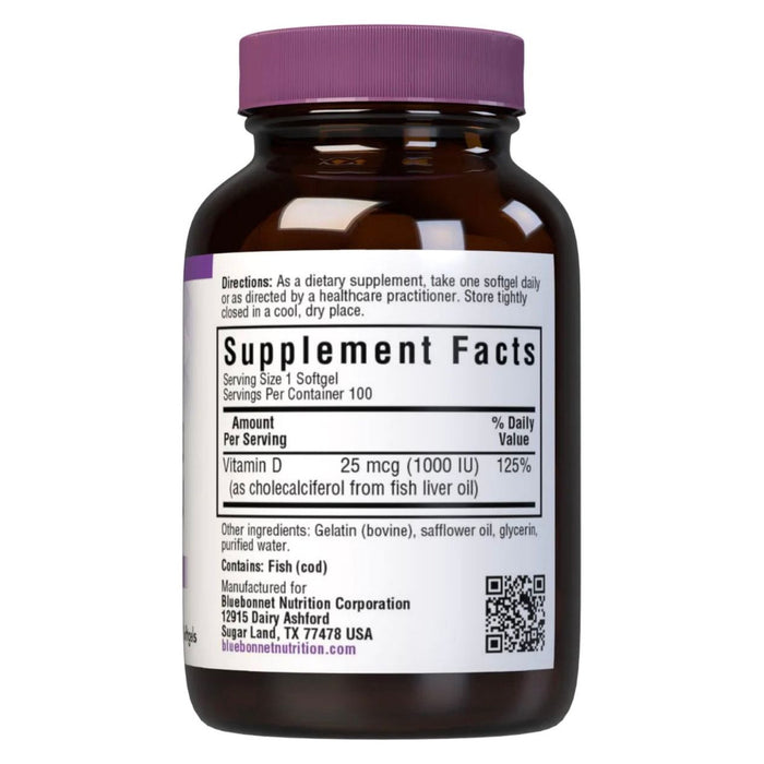 Bluebonnet Nutrition - Vitamin D3 1000 IU - 100 Softgels