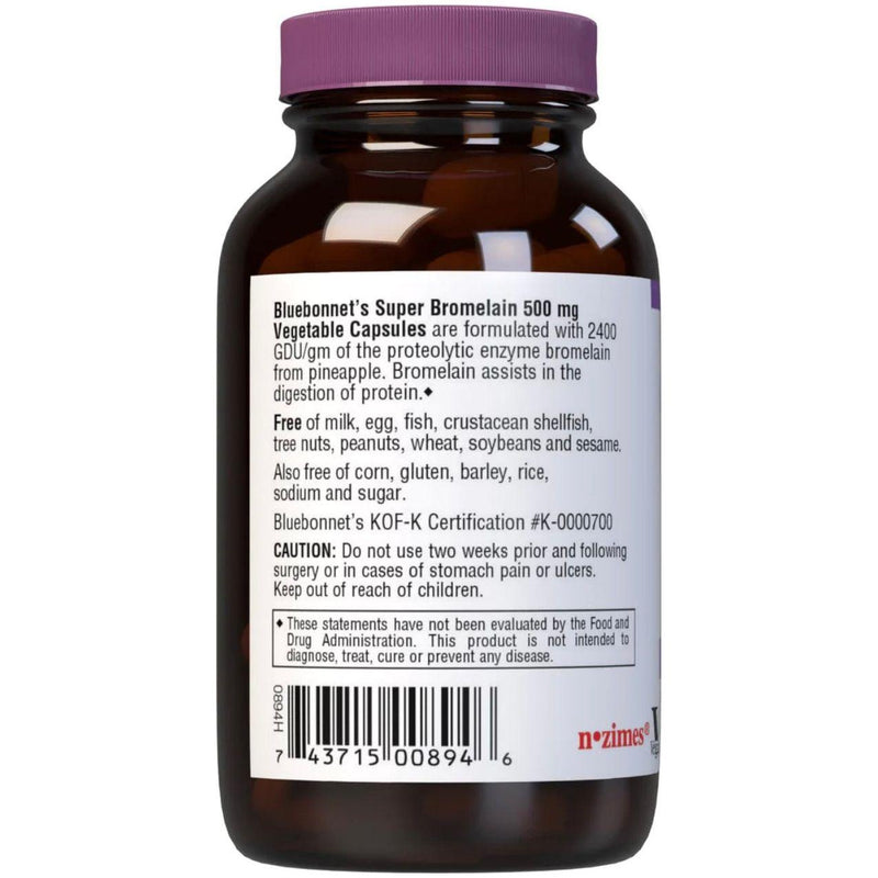 Bluebonnet Bluebonnets Super Bromelain 500 mg, 60 Vegetable Capsules Dietary Supplements