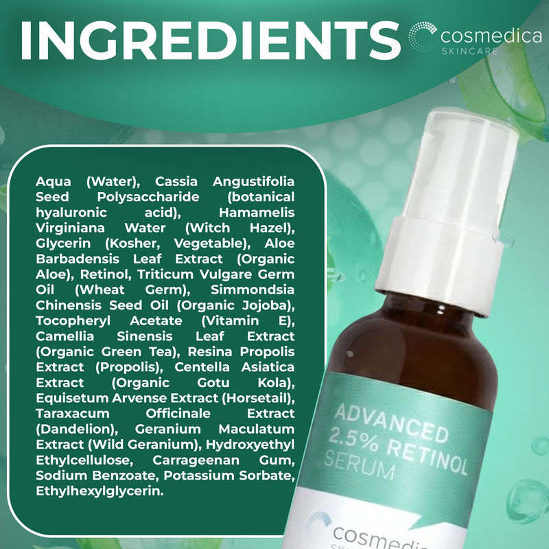 Cosmedica Skincare Cosmedica Skincare Retinol Serum 2.5% | Hydrating Vitamin A Serum with Green Tea Hyaluronic Acid Vitamin E | Non-Irritating Serum for Sensitive Skin Oily Skin | 1oz Health & Beauty