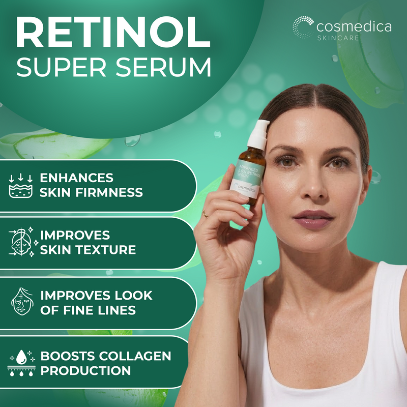 Cosmedica Skincare Cosmedica Skincare Retinol Serum 2.5% | Hydrating Vitamin A Serum with Green Tea Hyaluronic Acid Vitamin E | Non-Irritating Serum for Sensitive Skin Oily Skin | 1oz Health & Beauty