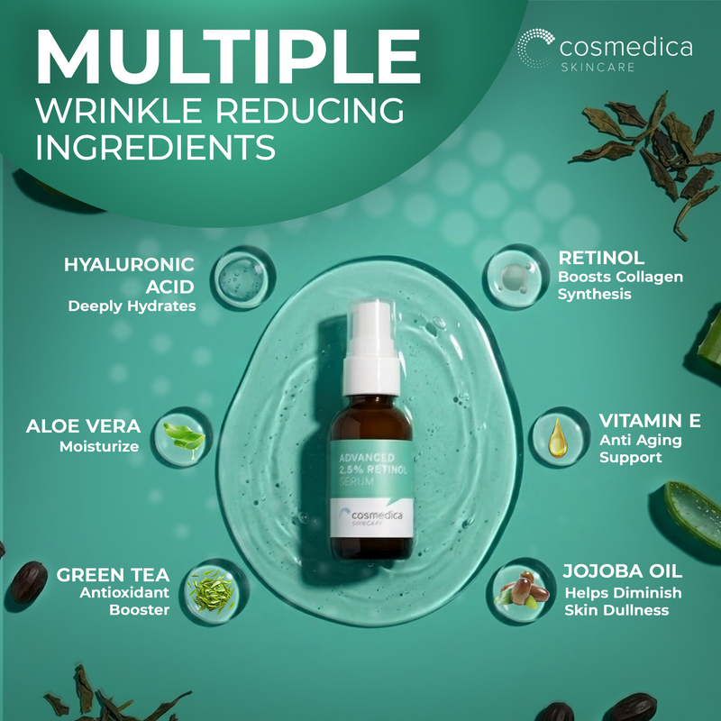Cosmedica Skincare Cosmedica Skincare Retinol Serum 2.5% | Hydrating Vitamin A Serum with Green Tea Hyaluronic Acid Vitamin E | Non-Irritating Serum for Sensitive Skin Oily Skin | 1oz Health & Beauty