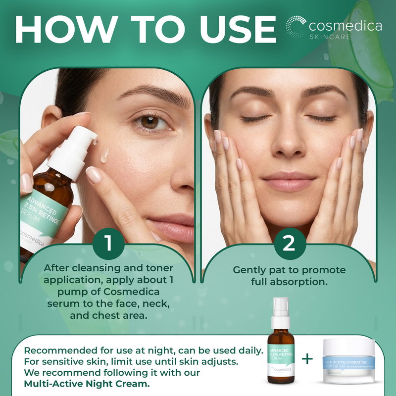 Cosmedica Skincare Cosmedica Skincare Retinol Serum 2.5% | Hydrating Vitamin A Serum with Green Tea Hyaluronic Acid Vitamin E | Non-Irritating Serum for Sensitive Skin Oily Skin | 1oz Health & Beauty