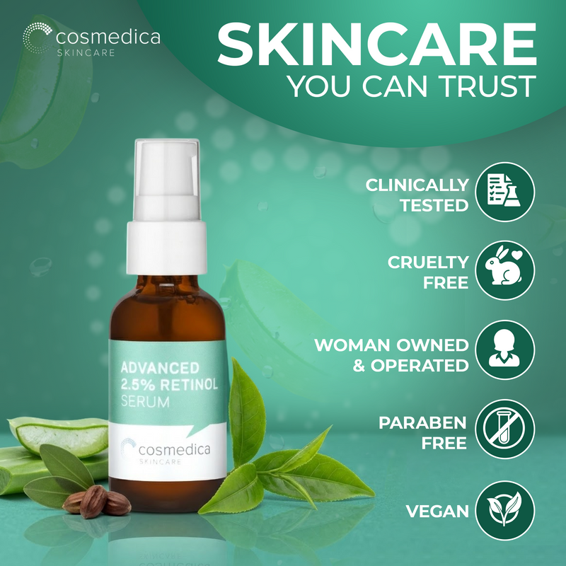 Cosmedica Skincare Cosmedica Skincare Retinol Serum 2.5% | Hydrating Vitamin A Serum with Green Tea Hyaluronic Acid Vitamin E | Non-Irritating Serum for Sensitive Skin Oily Skin | 1oz Health & Beauty