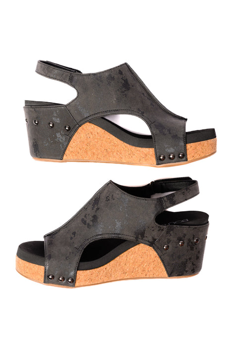 Wedge Sandals in Black Metallic