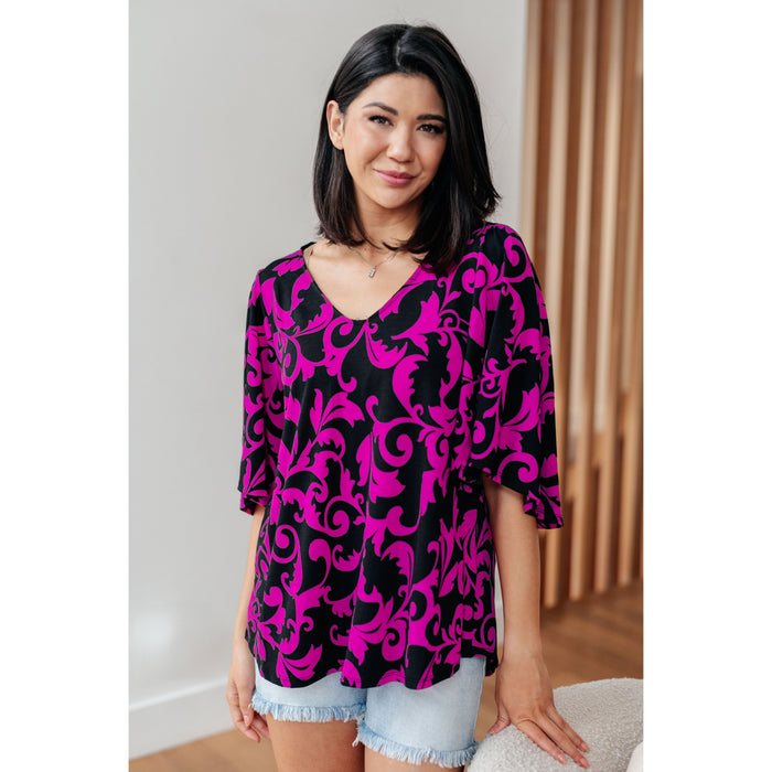 Casually Cute V-Neck Top in Magenta