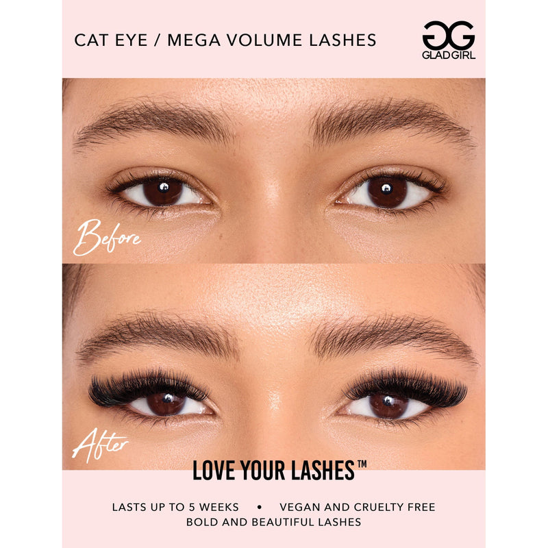 GladGirl Downloadable Cat Eye Mega Volume Eyelash Extension Before & After Poster Marketing