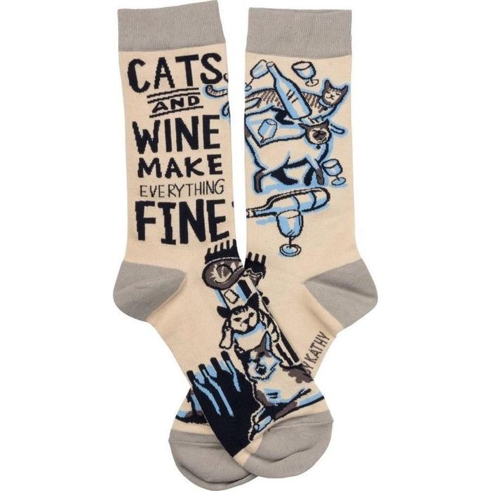 The Bullish Store - Cats And Wine Make Everything Fine Enamel Pin And Socks Gift Set Bundle