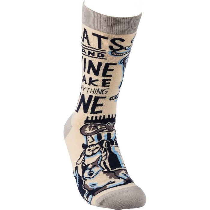 The Bullish Store - Cats And Wine Make Everything Fine Socks Funny Novelty Socks