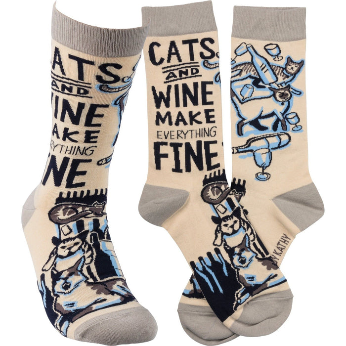 The Bullish Store - Cats And Wine Make Everything Fine Socks Funny Novelty Socks