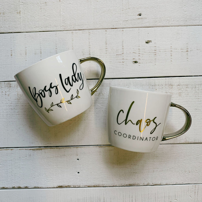 The Bullish Store - Chaos Coordinator Mug | Mothers Day Gift | Gold Handle Stoneware Coffee Tea Mug