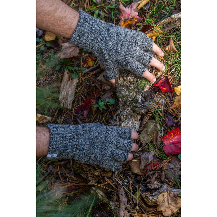 Charcoal Melange Fingerless Ragg Wool Gloves