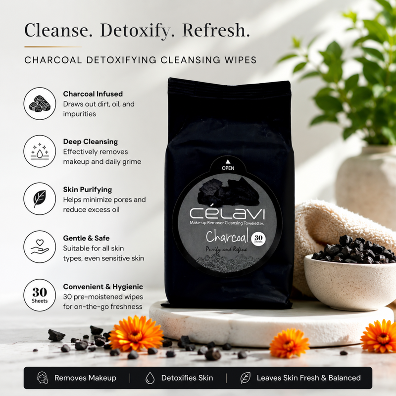 Sydoni Skincare and Beauty CHARCOAL PURIFYING CLEANSING TOWELETTES (30PK) Makeup Cleansing Wipes