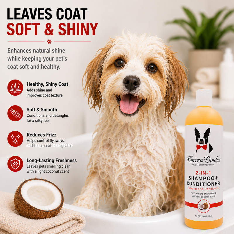 Warren London 2-in-1 Dog Shampoo & Conditioner – Coconut, 17 oz Dog Shampoo Light Gray