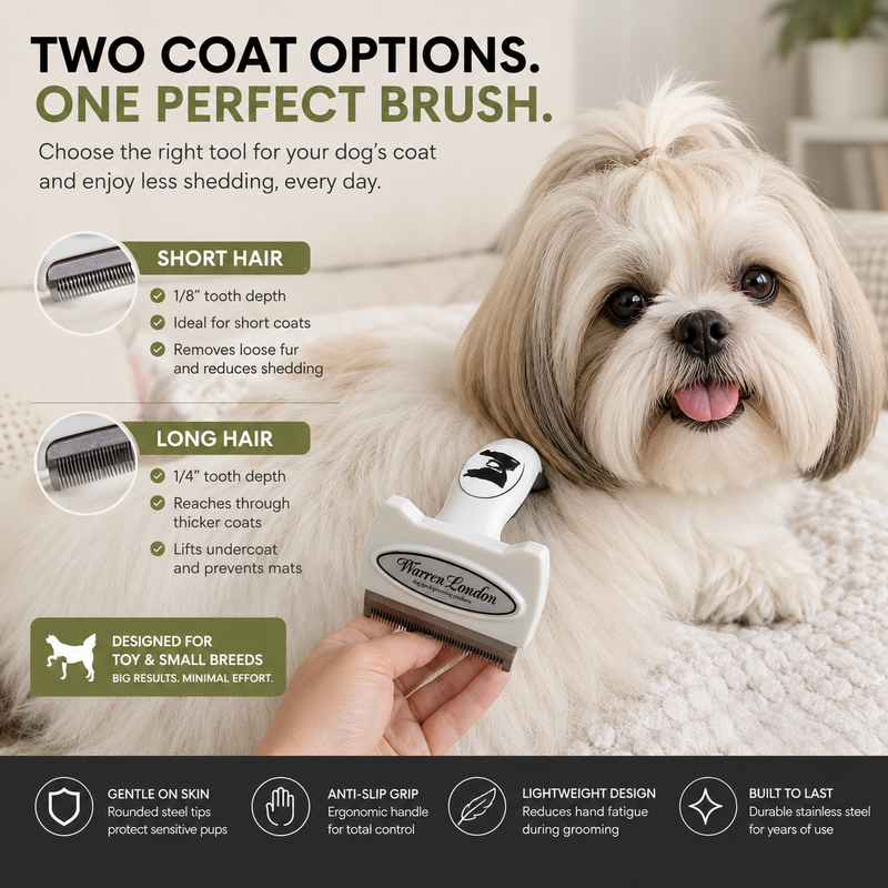Warren London Warren London Short Hair Deshedding Brush Leashes, Collars & Accessories Light Gray Small 1.75" Brush (up to 25 lbs),Medium 2.5" Brush (25 - 50 lbs),Large 4" Brush (40+ lbs)