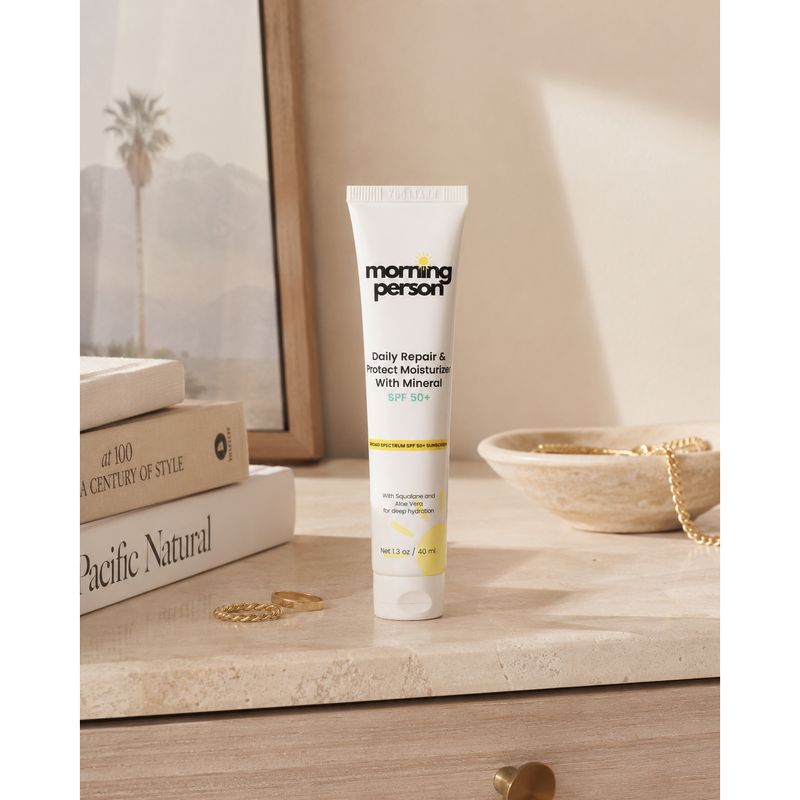 Morning Person Beauty Daily Repair Moisturizer with Mineral SPF 50+ Sunscreen Moisturizer Light Gray