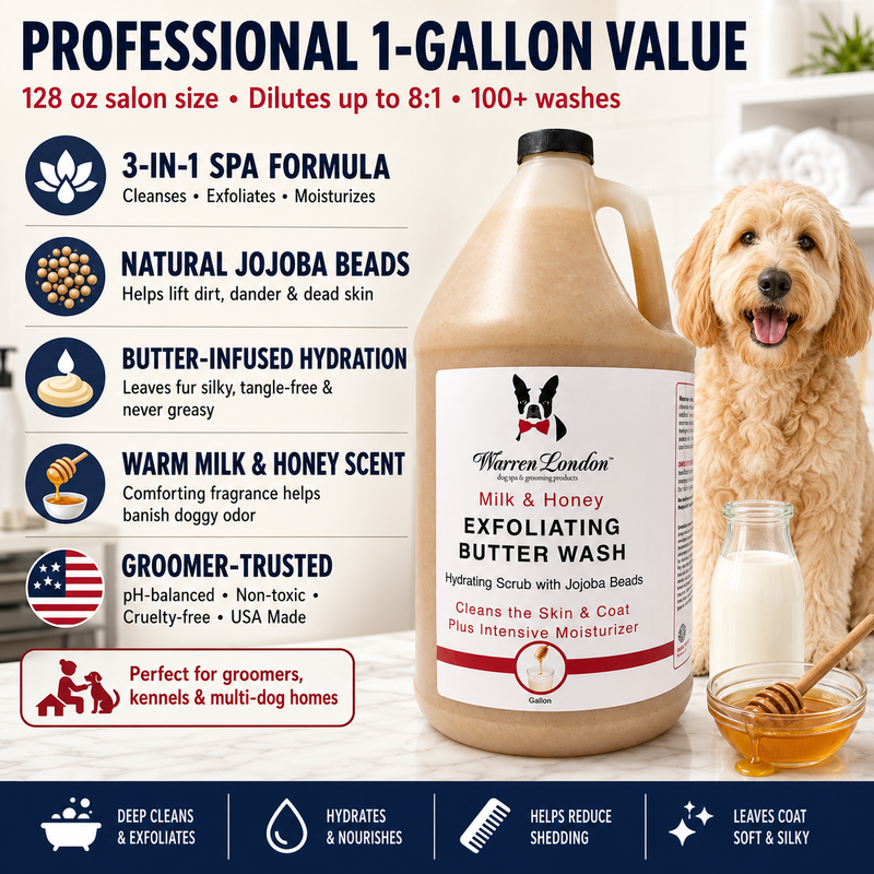 Warren London Exfoliating Butter Wash Dog Shampoo Gallons - With Natural Jojoba Beads Spa Product