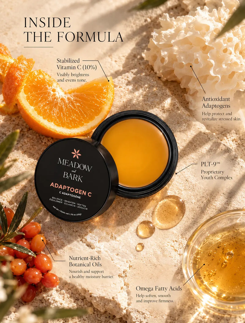 Meadow and Bark Adaptogen C Pressed Serum with 10% Vitamin C Skincare Peach Puff 50g Full Size