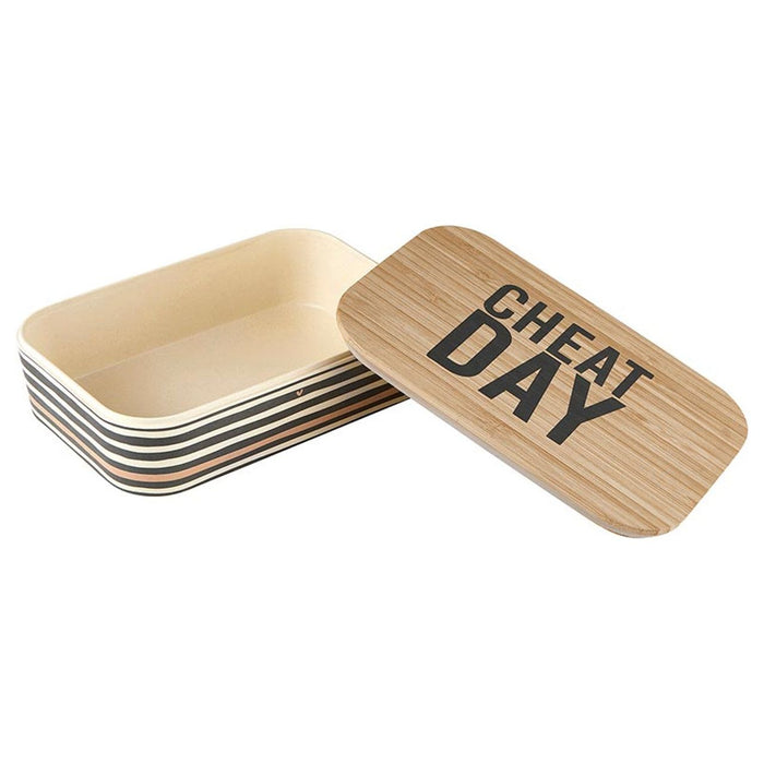 The Bullish Store - Cheat Day Bamboo Lunch Box | Bento Style Food Container | 7.5" X 5"