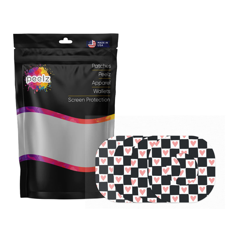 Peelz Checkered Hearts Dexcom G7 and Stelo Patch Tape - Pump Peelz Patch Medical Tape