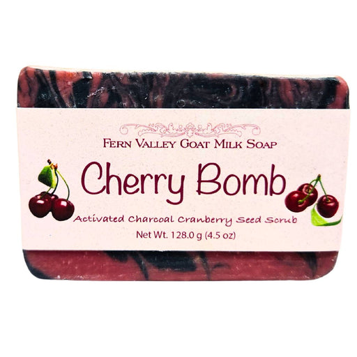 Fern Valley Soap Natural Goat Milk Soap | Charcoal and Cranberry Seed Scrub | Cherry Bomb Goat Milk Soap