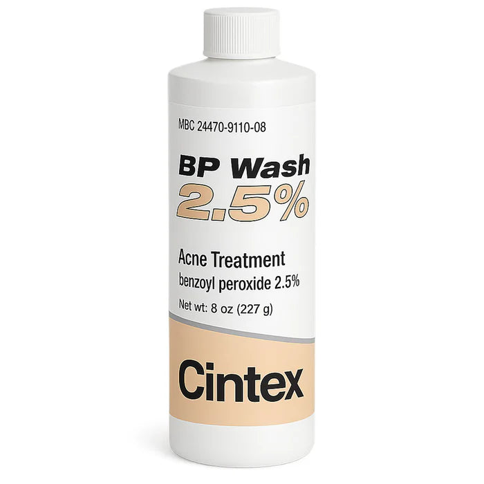 Cintex Benzoyl Peroxide 2.5% Acne Treatment Wash, 8 oz (227g) Liquid Skin Care