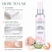 Glimmer Goddess® Organic Skin Care Organic Rose Water Facial Toner – Citrus Twist Toner with Witch Hazel & Aloe for Pore Tightening Cleansers & Scrubs White Smoke