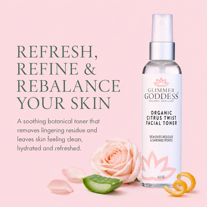 Glimmer Goddess® Organic Skin Care Organic Rose Water Facial Toner – Citrus Twist Toner with Witch Hazel & Aloe for Pore Tightening Cleansers & Scrubs Misty Rose
