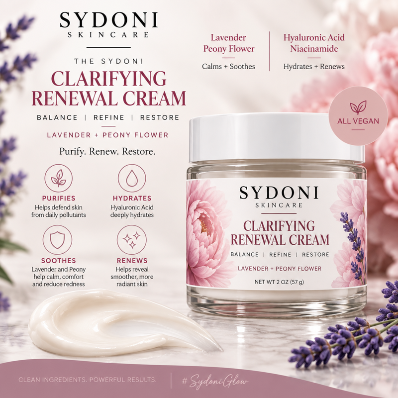 Sydoni Skincare and Beauty SYDONI CLARIFYING RENEWAL CREAM with Lavender & Peony | Restore & Rebalance Net. Wt. 2oz. (57g) Moisturizer Misty Rose