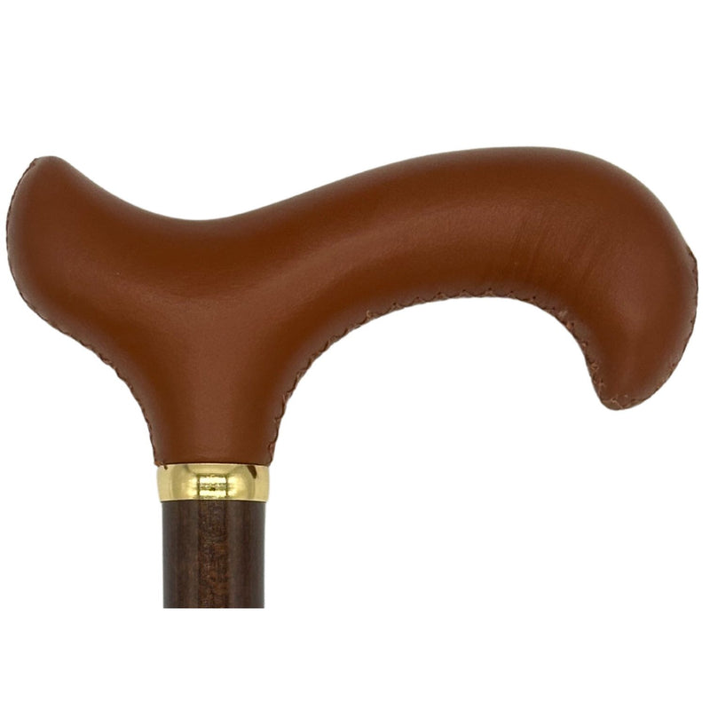 Classy Walking Canes Classy Cane with Siena Reddish Brown Derby Handle in Italian Leather Walking Cane
