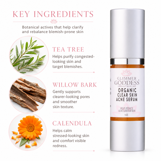 Glimmer Goddess® Organic Skin Care Organic Acne Serum – Oil Control & Pore Clearing Treatment Serums White Smoke 1 oz