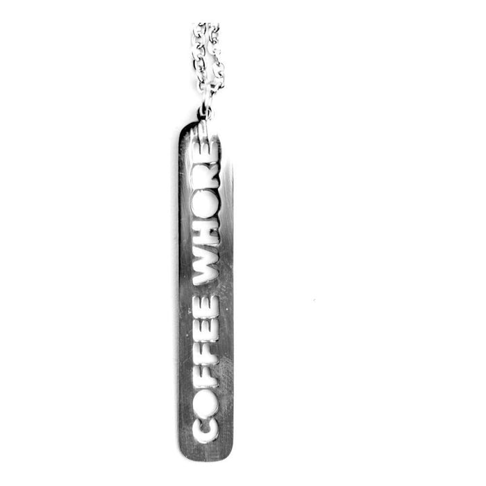 The Bullish Store - Coffee Whore Cutout Stainless Steel Drop Bar Necklace