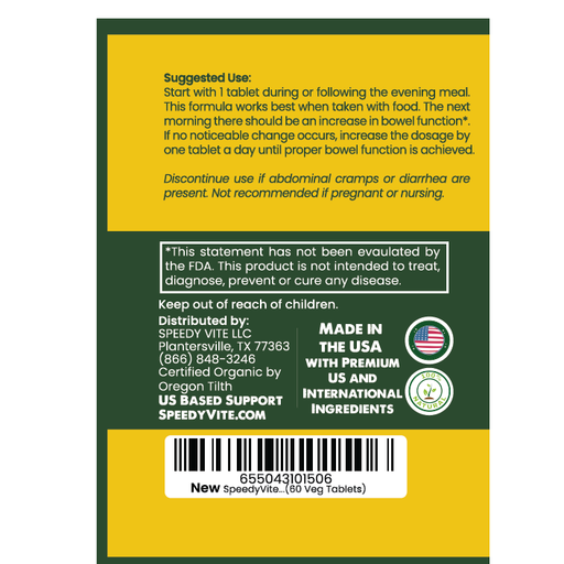 SpeedyVite® Colon Cleaner — Organic Full Strength (60 Tablets) | USDA Organic Colon Cleanse to Support Regularity* | SpeedyVite® - FREE SHIPPING Tablets