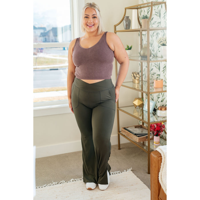 On the Move V Front Flare Leggings in Olive