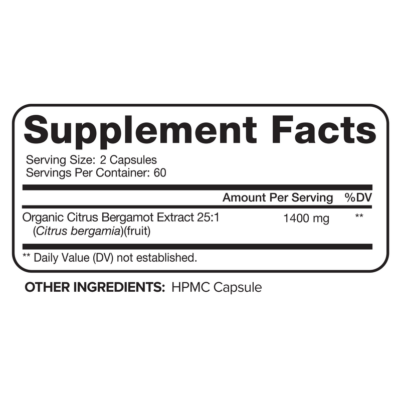 Nutrivein Organic Citrus Bergamot 25:1 Bergamia Extract 1400 mg - 120 Capsules