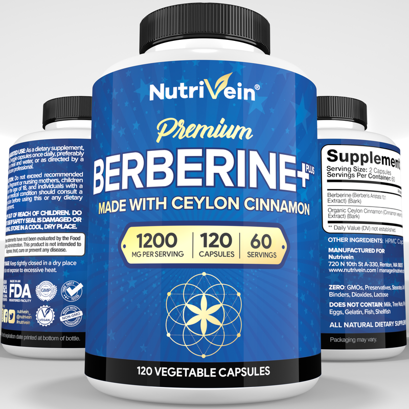 Nutrivein Berberine Plus Organic Ceylon Cinnamon - 120 Capsules GR-4L51-YC9A