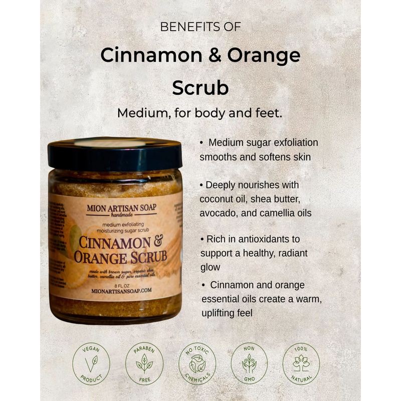 MION Artisan Soap Co. Cinnamon and Orange Sugar Scrub | Medium