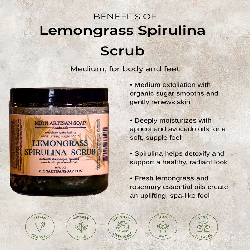 MION Artisan Soap Co. Lemongrass Spirulina Sugar Scrub | Medium