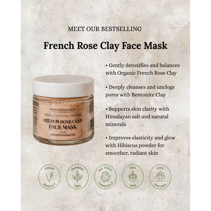 MION Artisan Soap Co. French Rose Clay Face Mask | Tone, Clear, and Detox