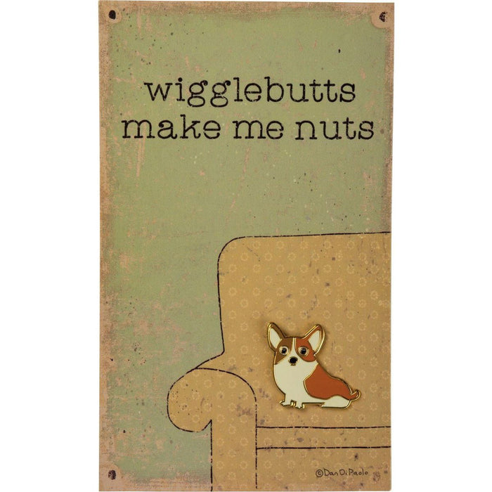 The Bullish Store - Corgi Wigglebutts Make Me Nuts Enamel Pin On Gift Card