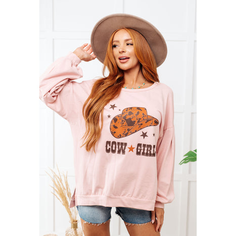 Cow Girl Graphic Pullover in Dusty Pink