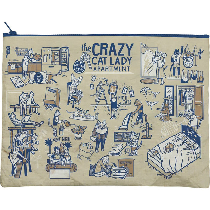 The Bullish Store - Crazy Cat Lady Apartment Recycled Material Jumbo Zipper Folder | 14.25" X 10"