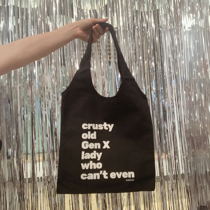 The Bullish Store - Crusty Old Gen X Lady Who Can'T Even Slouchy Canvas Tote In Black