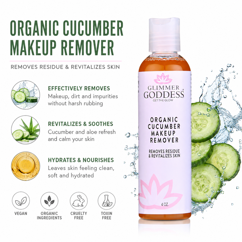 Glimmer Goddess® Organic Skin Care Organic Cucumber Makeup Remover – No Oily Residue Cleansers & Scrubs White Smoke
